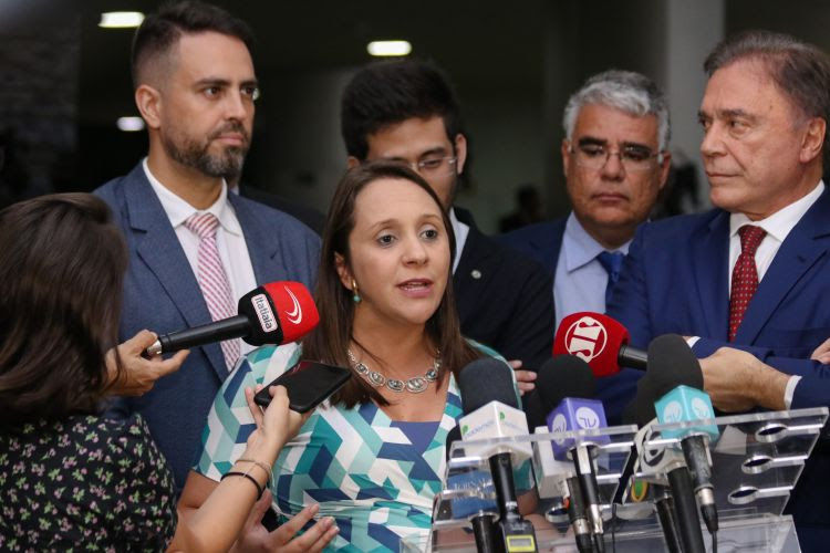 Presidente Nacional do Podemos, Renata Abreu, durante coletiva de imprensa. (Foto: Saulo Rolim) 