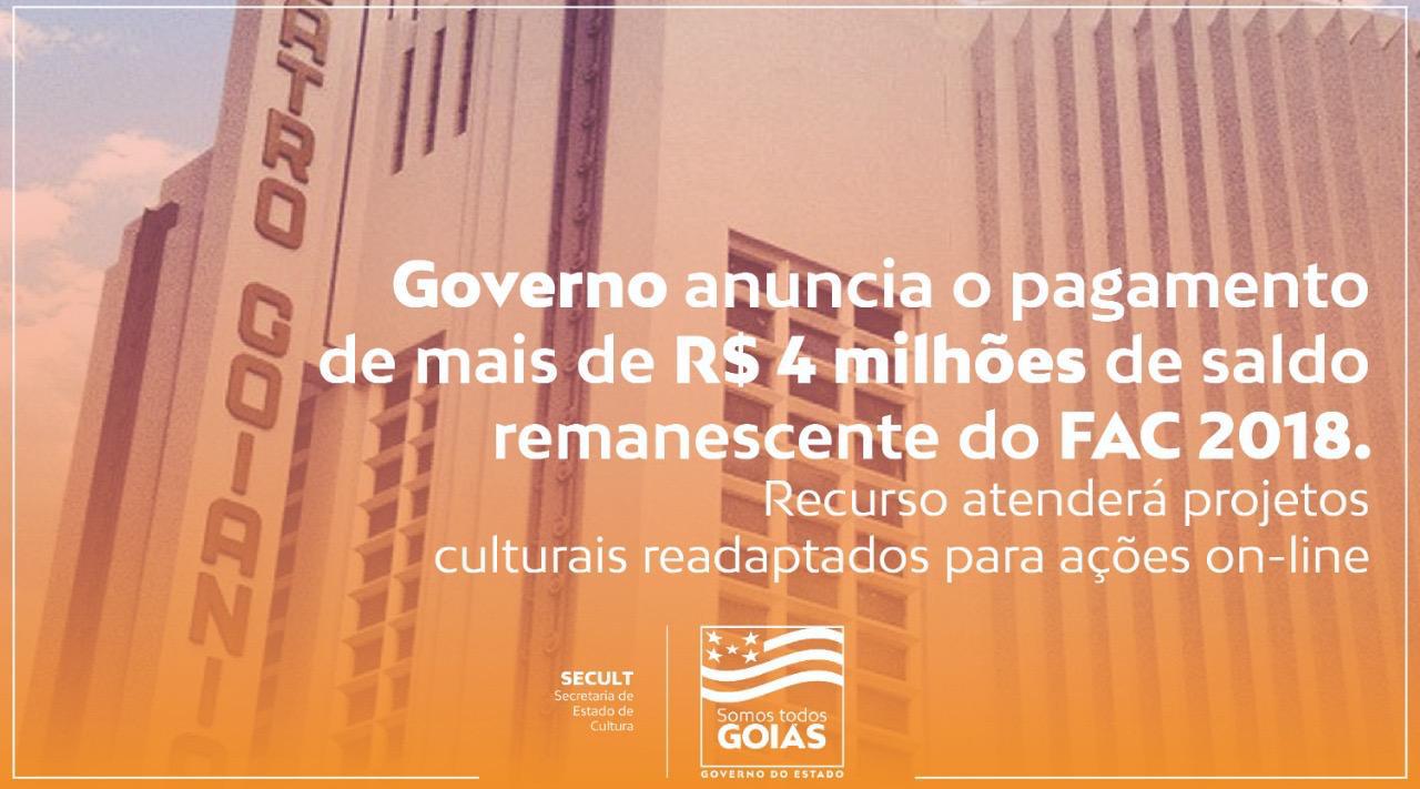 O FAC é um dos principais mecanismos de incentivo à produção cultural no Estado administrado pela Secult Goiás. (Reprodução)