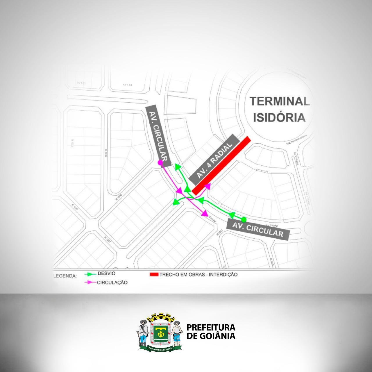 Cruzamento da Avenida Circular com a Avenida 4ª Radial, no Setor Pedro Ludovico, no sentido bairro/centro, terá circulação em pista simples(Reprodução)