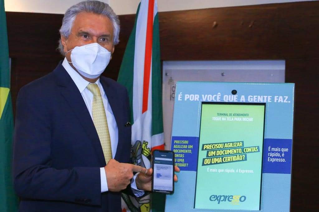 O governador Ronaldo Caiado durante lançamento do Expresso : "Esse é o perfil do nosso governo, a digitalização, o menor tempo de ação e a melhora da qualidade de vida das pessoas"