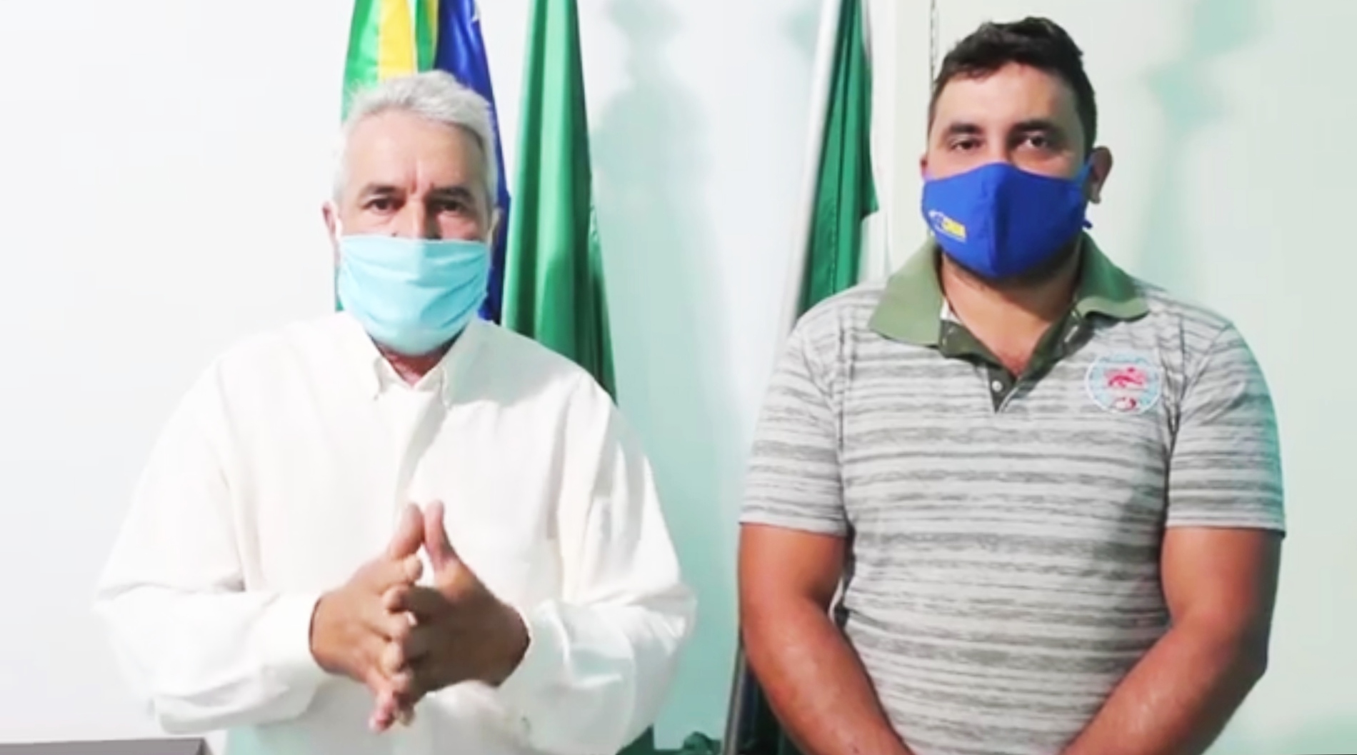 O prefeito Gilmar Pereira e o vice-prefeito Misael Brandão durante vídeo agradecimento ao parlamentar Zacarias Calil (Reprodução Vídeo)