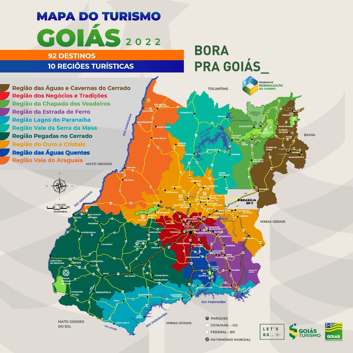 Novo Mapa do Turismo de Goiás conta com 92 municípios distribuídos em 10 regiões turísticas