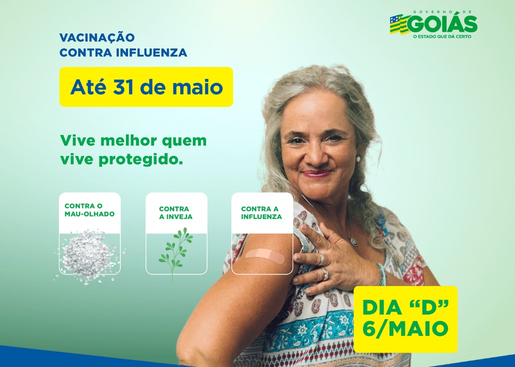 Campanha publicitária do Governo de Goiás inclui também material informativo sobre a importância de se vacinar no site da Secretaria de Estado da Saúde