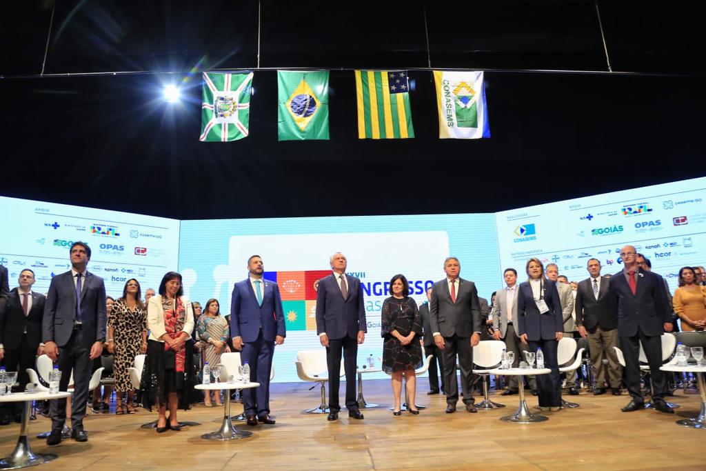 Governador Ronaldo Caiado durante abertura do 37º Congresso do Conselho Nacional de Secretarias Municipais de Saúde (Conasems), em Goiânia 