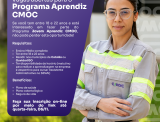 CMOC Brasil abre vagas para Programa Jovem Aprendiz