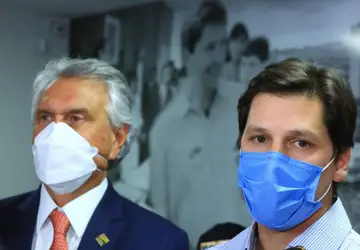 O governador Ronaldo Caiado e o presidente do MDB de Goiás Daniel Vilela no Diretório Estadual do Partido, Edifício Íris Rezende Machado em Goiânia 