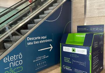 Ponto para coleta de lixo eletrônico instalado no Órion Complex, em Goiânia