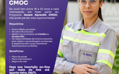 CMOC Brasil abre vagas para Programa Jovem Aprendiz